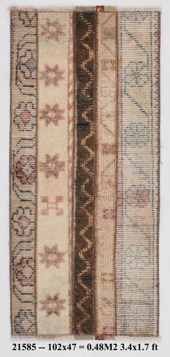 1x3 Area Rug, 1x3 SMALL VİNTAGE BATH Mat Rug, 1x3, Bath Mat Rug, Handmade Oushak Rug, Turkish Bath Mat Rug, Brown & Beige Tones Outdoor Rug