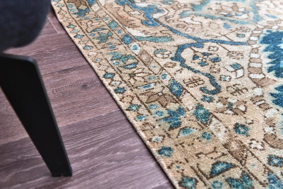 3x11 Antique Persian Runner Rug, Brown Blue Color, Handmade Wool Rug, 3x11 Hallway Kithcen Rug,  Wool Rug, 3x11 Traditional Heriz Rug