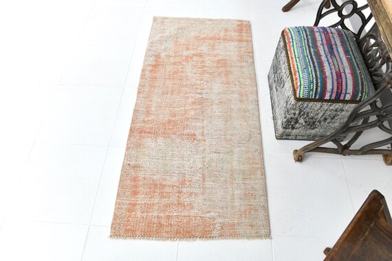 2x5 Soft Vintage Runner Rug, 2x5 Vintage Runner 2x5 Short Handmade Rug 2x5 Runner Rug Shades Of Light Orange Beige Rug 2x5 Turkish Runner