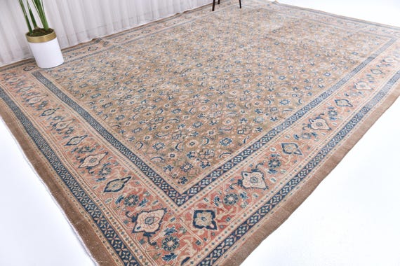 10x13 Persian Area Rug, Brown, Pink Color Rug, 10x13 Handmade Luxury Rug, Large Area Rug, 10x13 Rug, Traditional Rug, Genuine Rug 10x13