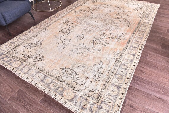 6x10 Vintage Faded Turkish Area Rug, Green Terracotta Color, 6x10 Handmade Wool Rug, 6x10 Soft Area Rug 6x10 Living Room Rug 6x10 Area Rugs