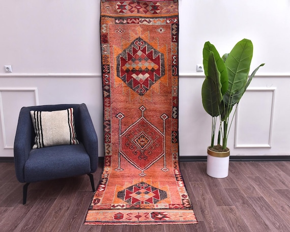 3x10 Vintage Peach Traditional Moroccan Handmade Runner Rug, Hallway Kitchen Rug