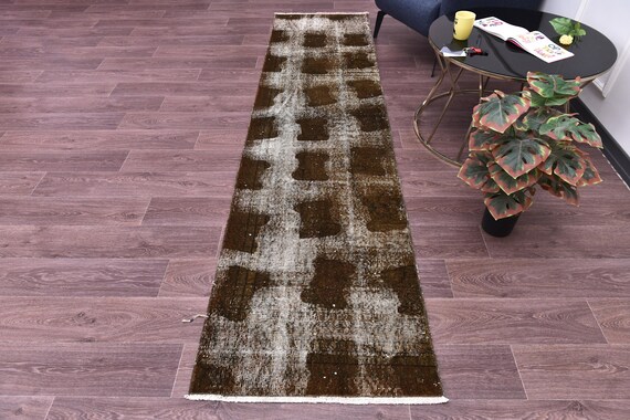 2x9 Vintage Overdyed Runner Rug, Handmade Wool, Golden Brown Color, Ombre Hallway Rug, Kithcen Runner Rug,