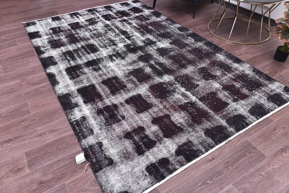 5x9 Overdyed Rug, Modern Home Decor, 5x9 Handmade, Wool Material, Living Room Bedroom Rug, 5x8 Vintage Rug, 5x9 Area Rug, Check Design