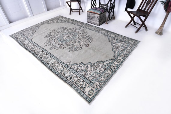 6x10 Area Rug - 6x10 Turkish Rug - 6x10 Light Green Black Turkish Rug - 6x8 Rugs - Aesthetic Handmade Rug - Vintage Rug 6x10 - Rustic Decor