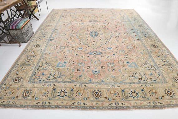 10x12 Area Rug, 10x12 Persian Rug, 10x12 Earth Blue Tone Oversize Persian Rug, Oversize Persian Rug, Large Area Rug, 10x12 Rugs, Antique 57s