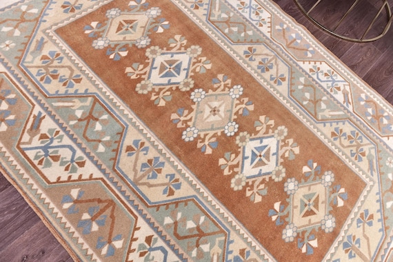 5x8 Vintage Turkish Milas Rug, Terracotta Blue Color, 5x8 Handmade Wool Rug, Living Room, Tribal Rug