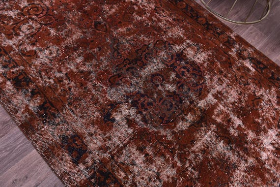 5x8 Burgundy Overdyed Rug, 5x8 Handmade Wool, Living Room Bedroom Rug, 5x8 Area Rug, Vintage Turkish Faded Rug, Modern Home Design