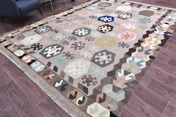 9x11 Vintage Kilim Rug, Wool Jute Kilim Rug, 9x11 Handmade Tribal Kilim Rug, 9x11 Farmhouse Decor, Area Rugs,  9x11 Large Area Rug, 9x11 Rug