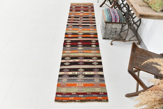 2x9 Rugs, 2x9 Kilim Runner, 2x9 Bohemian Kilim Runner Rug, Shades Of Green Kilim, 2x9 Kilim Runners, Wool Handmade Carpet, Vintage Runner