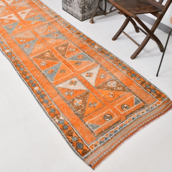 Runner Rug 3x12, 3x12 Vintage Runner, 3x12 TURKISH VINTAGE RUNNER, 3x12, Handmade Wool Carpet, Orange Vintage Rug, 3x12 Vintage Runners