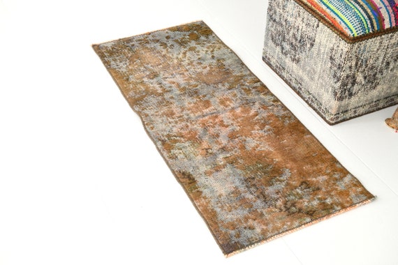 2x4 Rugs, 2x4 Vintage Persian Doormat Rug, 2x4 Persian Doormat Rug, 2x4 Doormat Rug, Oushak Handmade Rug, Brunt Copper & Pastel Rug, Antique