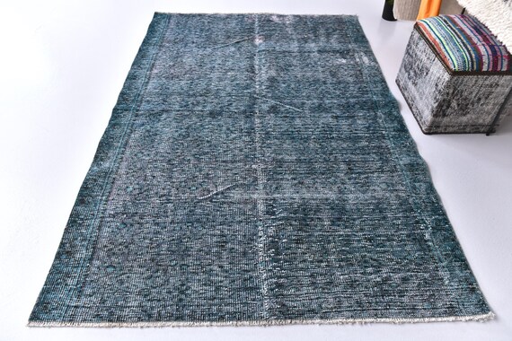 5x7 Vintage Floral Teal Rug, Blue Black Color Rug, Bedroom Rug, Turkish Floral Rug, Rug 5x7, Handwoven Wool Rug, Vintage Tapestry 5x7