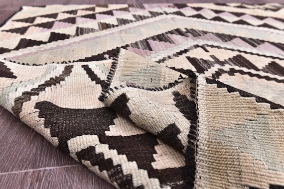 5x11 Vintage Turkish Faded Kilim Rug, 5x11 Handmade Wool Jute Kilim Rug, Brown Purple Green Color 5x11 Traditional Turkish Rug 5x11 Area Rug