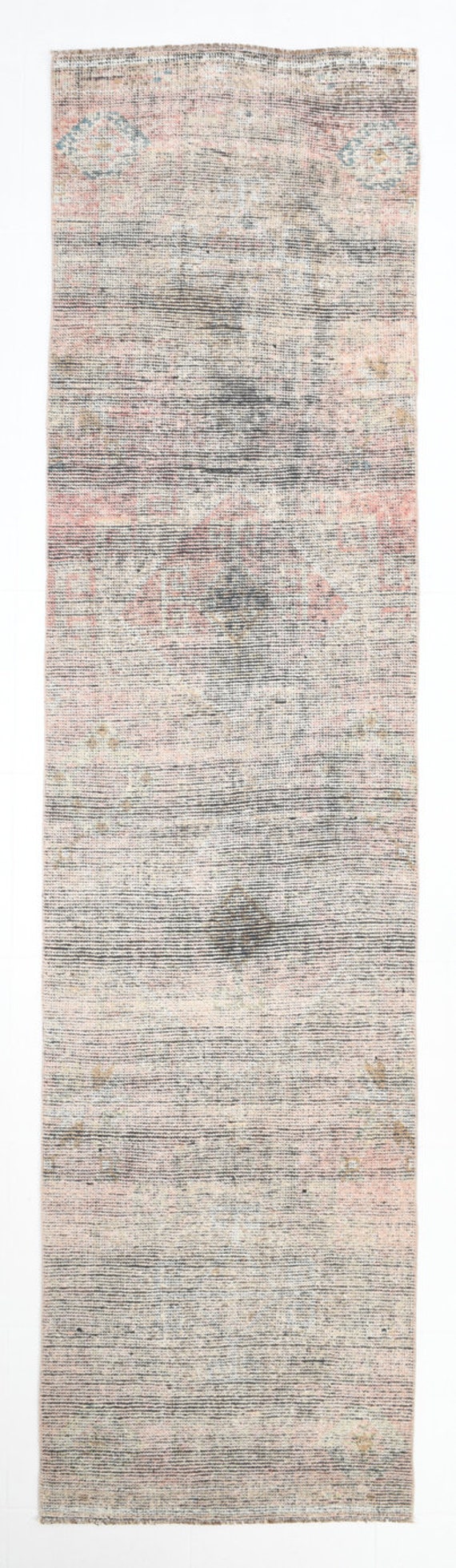 3x11 Turkish Vintage Herki Runner Rug, 3x11 3x11 Herki Runner Handmade Vintage Rug Faded Orange Beige Narrow Long Wide Hallway Entrway Tapis