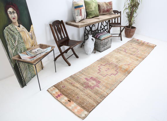 3x11 boucherout vintage runner rug, brown medallion vintage runner rugs, 3x11 rare vintage runner rug, vintage non slip floral runner rugs