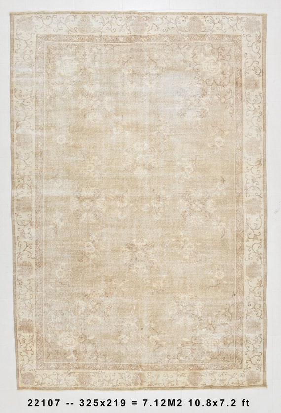 7x11 OVERSIZED TURKISH VINTAGE Rug, Oversized Rug, Large Area Rug, Handmade Vintage Rug, 7x11 Area Rug, Light  Brown Beige Rug, 60s Rugs