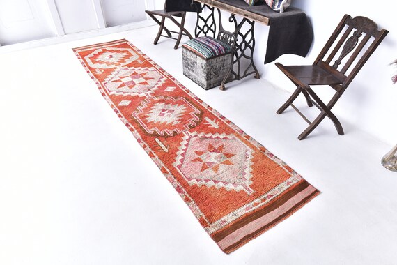 2x12 TURKISH VINTAGE RUNNER Rug, 2x12 Vintage Runner, Happy colour runner rug, 2x12 Rug, Shades Of Red & Pink Rug,2x12 Moroccon rug.