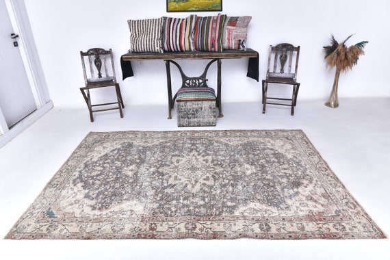 5x8 Steel Gray Beige Turkish Rug, 5x8 Turkish Rug, 5x8 Rug, Rustic Handmade Wool Rug, 5x9 Area Rug, Turkish Rug 5x9, Rug For Farmhouse, 55s
