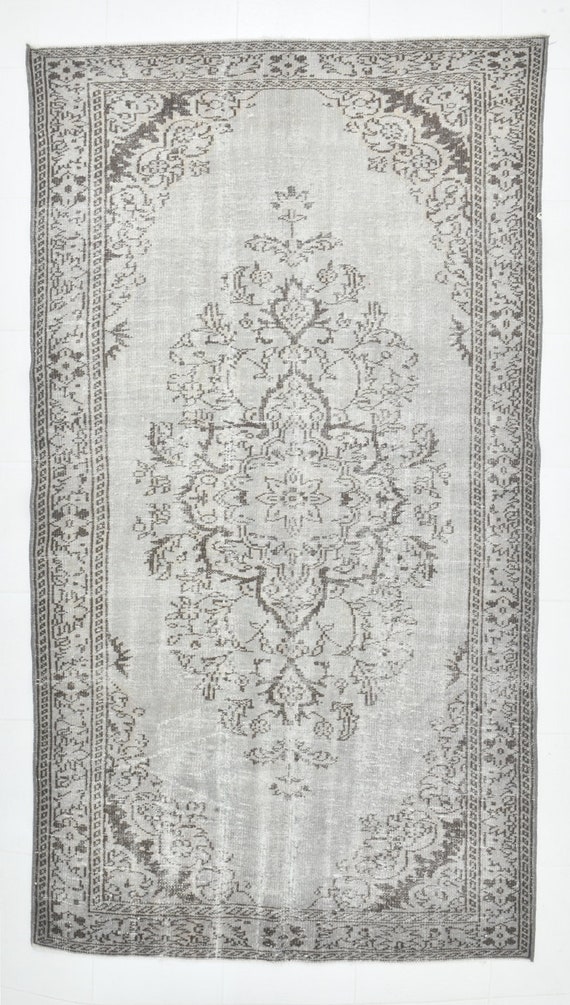 5x9 Pale Muted Turkish Vintage Rug, Shades Of Dark Grey & Grey Vintage Rugs, Wool Handmade Oushak Rug, 5x9 Area Rug, Farmhouse Boho Rugs