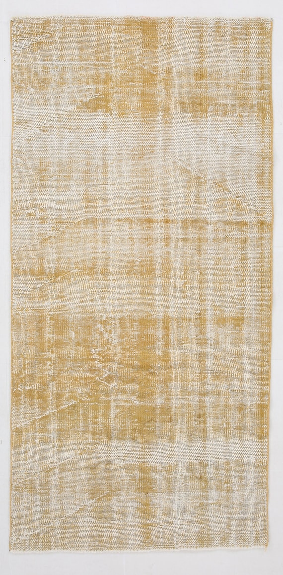 3x6 Distressed Faded Turkish Vintage Rug, Shades Of Yellow Tan, Wool Handmade Oushak, 3x6 Area Rug, Living Room Decor, Rug For Bedroom, 58s