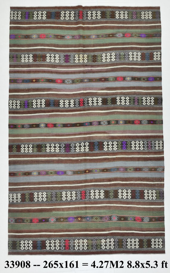 5x8 Area Rugs, 5x8 Kilim Rug, 5x8 VINTAGE TURKISH KILIM Rug, 5x8, Burgundy & Green Kilim, Handmade Oushak Rug, Turkey Rug, Made in Turkey