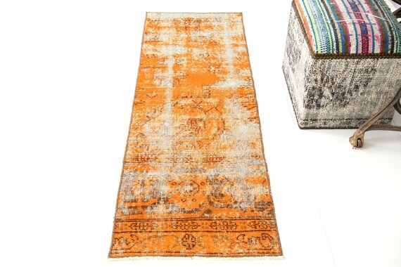 2x5 Runner Rug, 2x5 Kilim Runner, 2x5 TURKISH KILIM RUNNER Rug, 2x5, Wool Handwoven Kilim, 2x5 Rugs, Orange Pumpink Kilim, One Of A Kind,58s