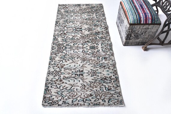 2x5 Light Green Brown Turkish Runner Rug - 2x5 Turkish Runner - Short Handmade Wool Rug - 2x5 Rugs - Retro Style - Turkish Runner 2x5, Gift