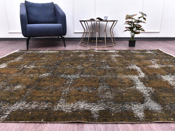 5x7 Vintage Faded Area Rug, Forest Green Color, 5x7 Handmade Wool Rug, Living Room Bedroom Rug, Farmhouse Decor, 5x7 Turkish Area Rug