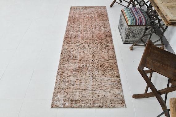 3x8 Runner Rug, 3x8 SHORT VINTAGE RUNNER Rug, 3x8, Vintage Runner, Handmade Oushak Rug, Brown & Black, 3x8 Vintage Runner, Turkey Rug
