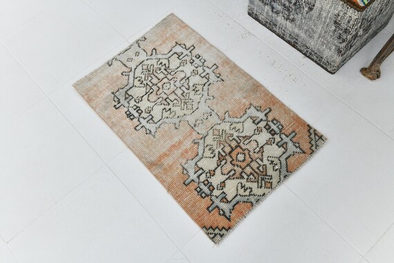 2x3 Rugs, 2x3 VINTAGE ACCENT DOORMAT Rug, 2x3, Doormat Rug, Wool Handmade Oushak, Area Rug 2x3, Orange & Beige Doormat, Blush Color, Antique