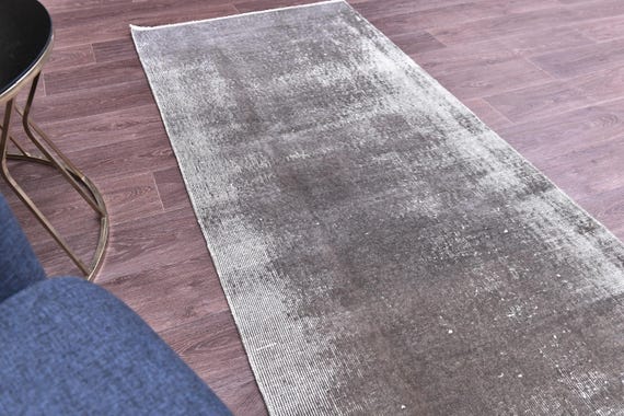 3x7 Vintage Gray Runner Rug, Gray White Color, Handmade Wool, 3x7 Accent Rug, 4x7 Living Room Bedroom Rug, 3x7 Hallway Rug
