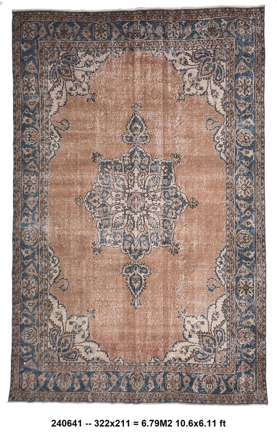 7x10 Persian Rug ,7x10 Navy Blue Red Persian Rug, 7x10, Washable Handmade Wool Rug, 7x10 Rugs, Retro Rug, Rugged Rugs, Oriental Carpet, 60s