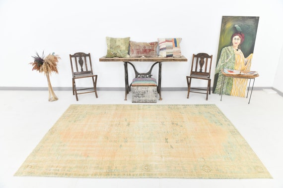 5x9 Area Rug, 5x9 Pastel Vintage, 5x9 Soft Turkish Vintage Rug, Rugged Handmade Wool Rug, 5x9 Rug, Pale Orange & Beige Rug, Vintage Rug 5x9