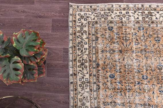 7x11 Vintage Handmade Faded Peach Color Rug, Outlet Rug