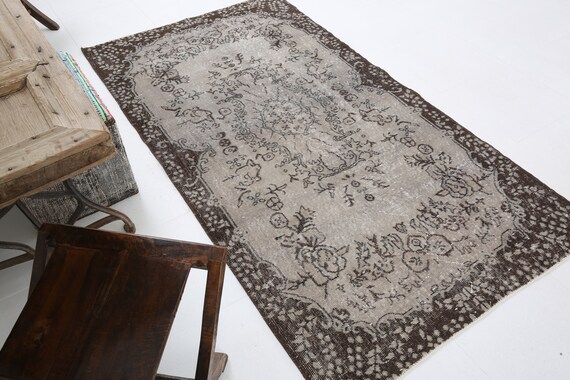 4x7 Gray Silver Turkish Vintage Rug 4x7 Vintage Rug 4x7 Rug Handmade Wool Rug Mid Ceuntry Modern Rug For Living Room 4x7 Turkish Rug Antique