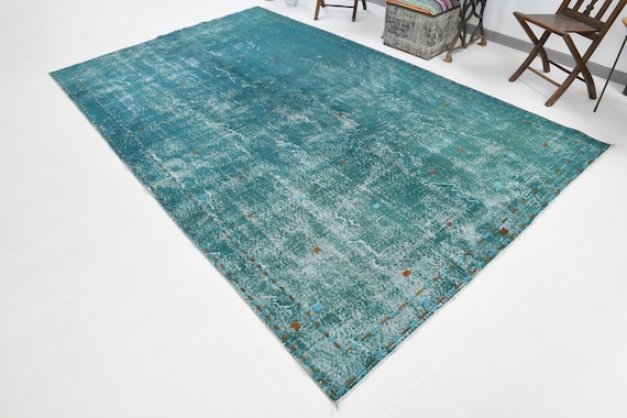 7x12 Vintage Ocean Color Area Rug, 7x12, Handmade Rug, Green Vintage Rug, Area Rug 7x12, High Pille Turkish Rug, 7x12 Rugs