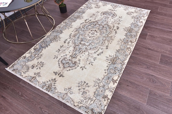 4x6 Vintage Turkish Small Rug, Cream Green Color, 4x6 Medallion Style, Handmade Wool Rug, Oriental Rug, 4x6 Rugs, Handmade Wool Rugs