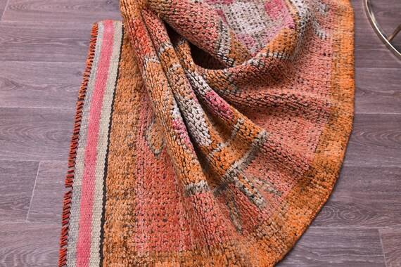 3x10 Vintage Peach Runnner Rug, 3x10 Handmade Wool, 3x10 Peach Cream Color, 3x10 Hallway Runner Rug, 3x10 Kithcen Runner Rug, Tribal Rug