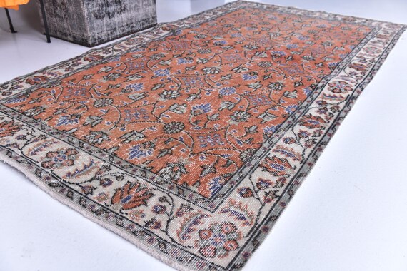 3x6 Vintage Floral Rug, Red&Blue Color Rug, Handmade Area Rug, 3x6 Rug, Bedroom Rug, Turkish Pastel Color 3x6, 3x6 Tapis, 3x6 Teppich