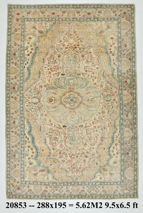 6x9 Rug, 6x9 BEİGE VINTAGE PERSIAN Rug, 6x9, Wool Handmade Oushak Rug, Beige and Brown Persian Rug, 6x9 Vintage Rug, 6x9 Persian Rug, Carpet