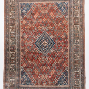 9x12 Elegant Persian Area Rug,  Oversize Rug 9x12, Large Persian Carpet, Handmade Wool Rug, Blue Persian Heriz Rug, Antique