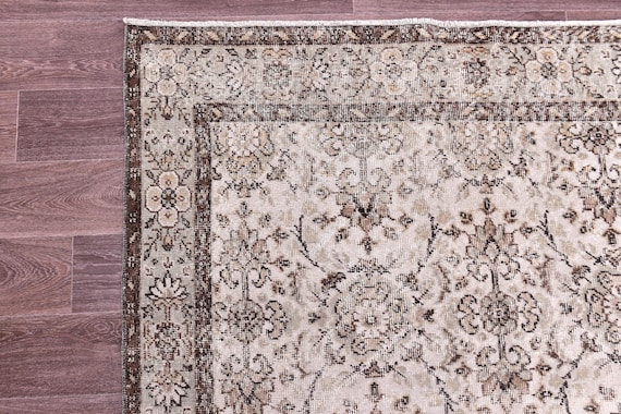 5x9 Vintage Elegant Faded Rug, Handmade Area Rug, Gray Beige Brown Color, 5x9 Living Room Bedroom Rug, 5x9 Area Rug, Floral Rug, 5x9 Rug