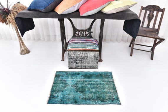 2x3 60's Turquoise Area Rug, 2x3 Soft Wool Kilim Rug, 2x3 Antique Rug, Handmade Wool Rug, 2x3 Light Blue Rugs Carpet, 2x3 Vintage Rug,