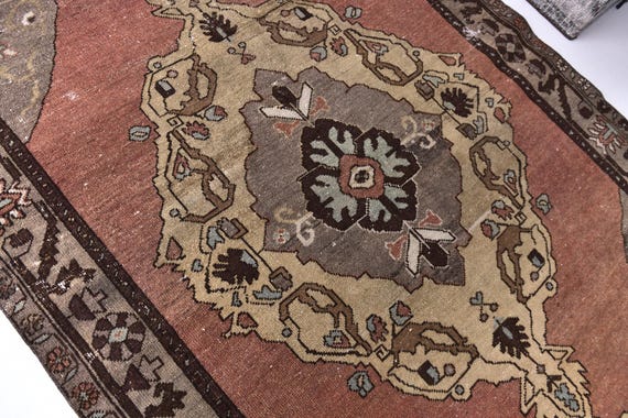 5x10 Vintage Brown Area Rug, 5x10 Oriental Rug,  Rust Copper Antique Style Living Room Decor, 5x10 Special Rug, 5x10 Soft Handwoven Rug