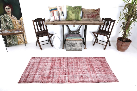 3x6 Vintage Rug, 3x6 Red Black Vintage Rug, 3x6, Distressed Handmade Wool Rug, 3x6 Rugs, Red Black Carpet, Shabby Decor, Vintage Rug 3x6