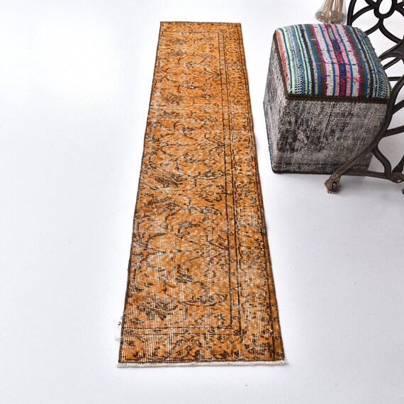2x7 VINTAGE RUNNER RUG, 2x7 Orange Brown Vintage Runner, 2x7 Rug, Short Handmade Wool Rug, 2x7 Runner Rug, 2x7 Turkish Runner, Antique