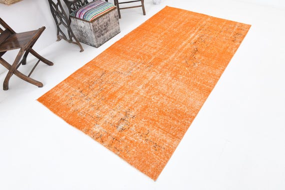 4x8 Area Rug, 4x8 Pumpink Orange Turkish Vintage Rug, 4x8 Vintage Rug, Aesthetic Handmade Wool Rug, 4x8 Rug, Vintage Rug 4x8, Shabby Chic