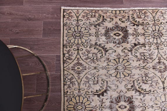 6x9 Faded Vintage Floral Rug, Gray Brown Color, 6x9 Area Rug, Farmhouse Decor, Botanical Design Rug, 6x9 Rug, Living Room Rug, Medallion Rug