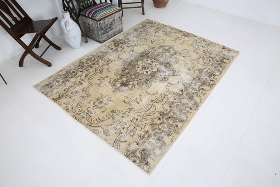 5x7 Rugs, 5x7 SMALL SİZE VİNTAGE Oushak Rug, 5x7, Bordered Oushak Rug, Handmade Wool Oushak Rug, 5x7 Area Rug, Turkey Carpet, 5x7 Oushak Rug